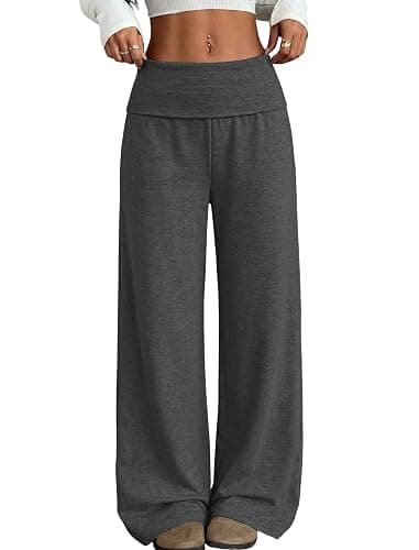 ZAFUL Women's Striped Pants Fold Waist Wide Leg Pants Lounge Pajama Pants | PJ Bottoms, Lounge & Casual, Cozy Lightweight Comfy Stretchy Loose Trousers, Loose Fit, Casual Daily Home Wear - Image 1