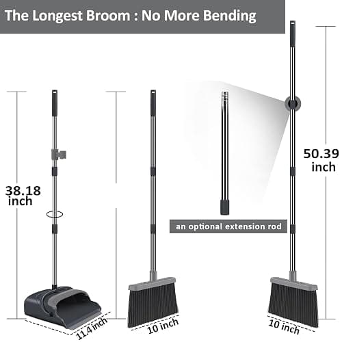 kelamayi Broom and Dustpan Set for Home, Office, Indoor&Outdoor Sweeping, Stand Up Broom and Dustpan (Black&Gray) thumbnail 3
