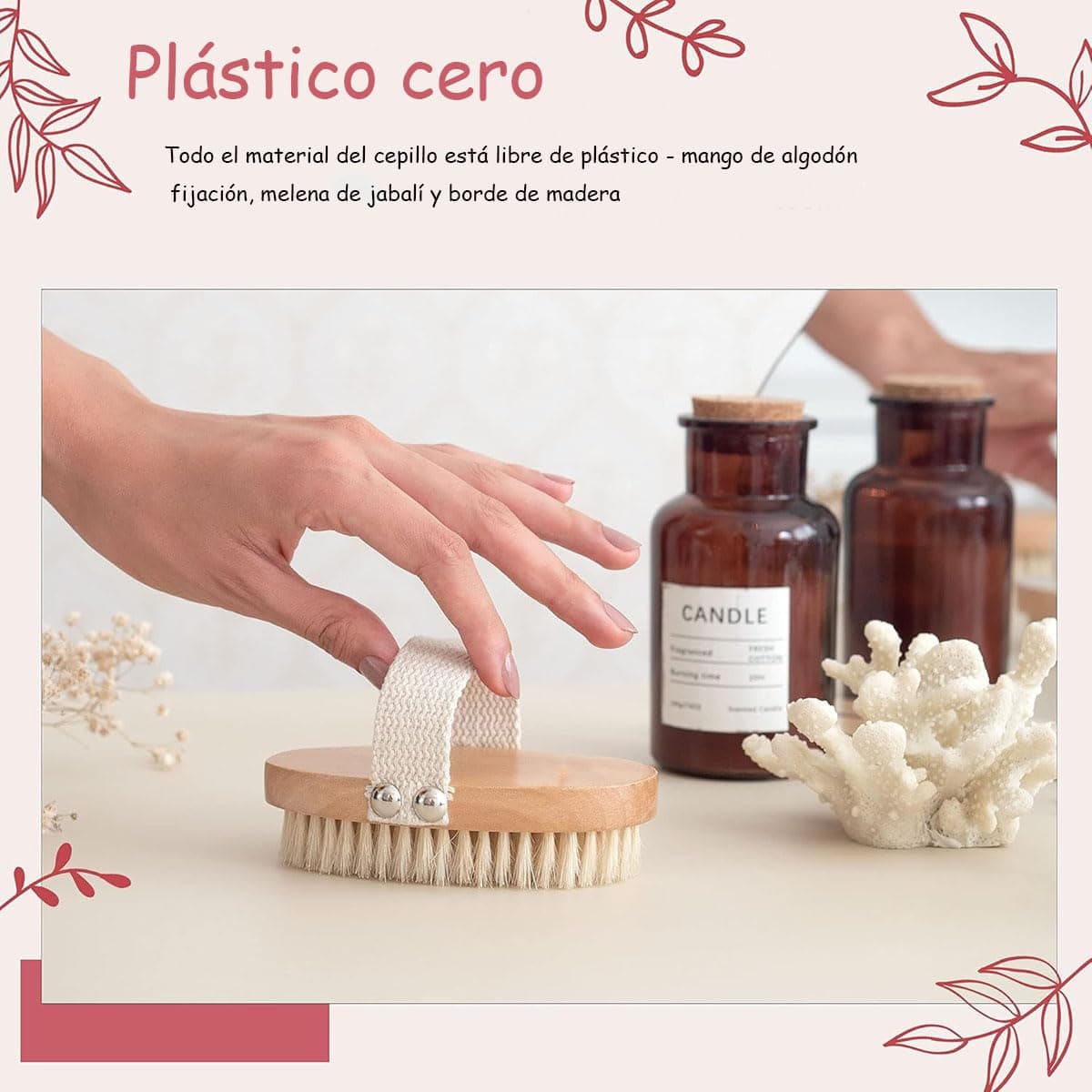 Wzenclave Cepillo Corporal Exfoliante 100% Natural con Mango de Bambú - Libre de Plástico, Cerdas Vegetales para Masaje en Seco, Reduce Celulitis y Mejora la Circulación thumbnail 2