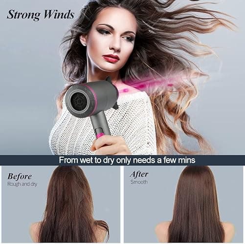 CASAMAA Professional Ionic Hair Dryer Powerful AC Motor Quick Drying with 2 Speed 3 Heat Setting, Cool Shot Button with 1 Diffuser & 2 Concentrator, Hairdryers for Women Man - Rose Pink thumbnail 2