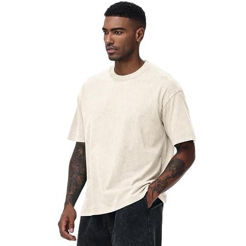 Men's Oversized Cotton T-Shirts Loose Fit Vintage Washed Tee Unisex Short Sleeve Casual Shirts Tops thumbnail 5