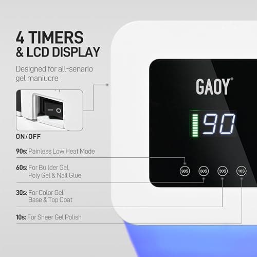 GAOY Cordless UV LED Nail Lamp for Gel Nails, Rechargeable UV Light, Professional Nail Dryer with 4 Timers, Automatic Sensor and Sensitive Mode for Fast Curing, White thumbnail 3