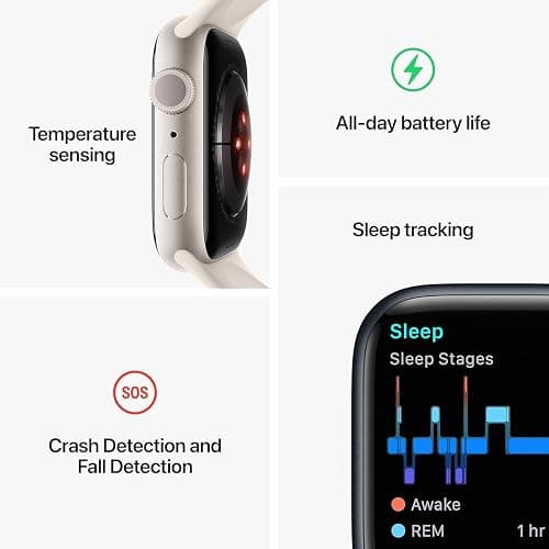 Apple Watch Series 8 [GPS, 41mm] - Silver Aluminum Case with White Sport Band - S/M (Renewed) thumbnail 2