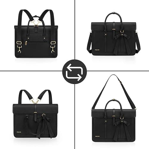 MOSISO Laptop Bag for Women, 15-15.6 inch PU Leather Laptop Shoulder Bags Convertible Backpack, 16 inch Messenger Bags Casual Handbag Work Briefcase Travel Computer Bag with Bowknot, Black thumbnail 6