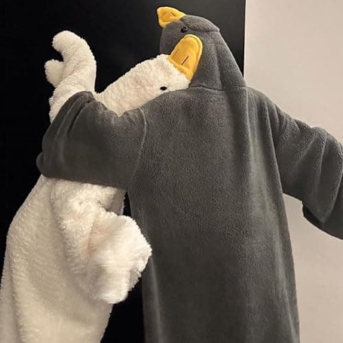 Adult Duck Pajamas, Funny Goose Costume Hoodie Blanket, Soft Wearable Animal Onesie with Feet Slippers, for Cosplay Parties thumbnail 3