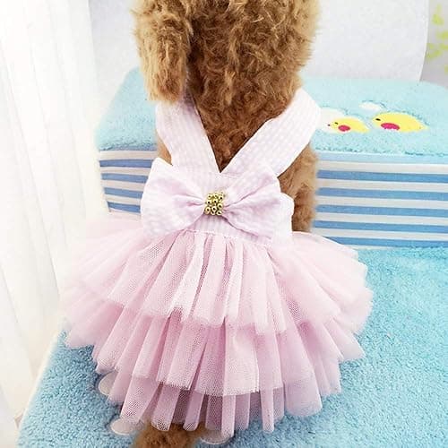Dog Dresses, Fashion Pet Dog Clothes, Striped Mesh Puppy Dogs Princess Dresses (Pink, Small) - Image 1