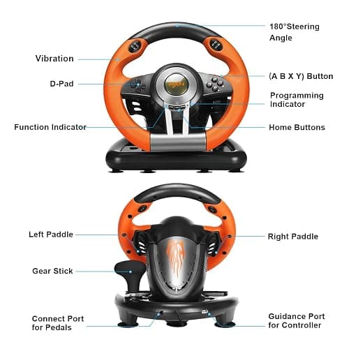 PXN Steering Wheel V3II 180° PC Gaming Racing Wheel Driving Wheel, with Linear Pedals and Racing Paddles for PC, PS4, Xbox One, Xbox Series X|S, Switch - Orange thumbnail 6