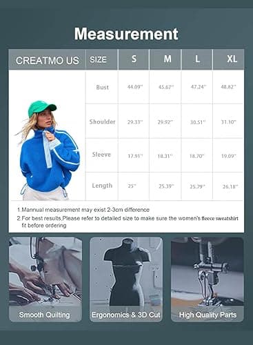 Kumufenc Women's Fleece Sweatshirts Half Zip Pullover Long Sleeve Oversized Workout Crop Tops Hoodie with Pocket thumbnail 7