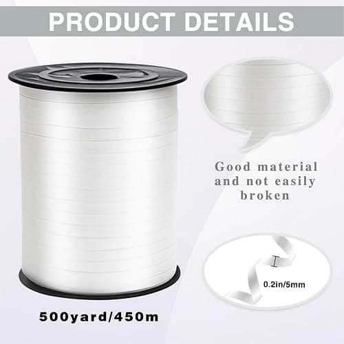 White Curling Ribbon, 500 Yard Premium White Curling Ribbons,Balloon String Curly Ribbons for Gifts Package Wrapping, Party Festival Art Craft Decor,Florists,Gift Ribbon Baby Shower thumbnail 3