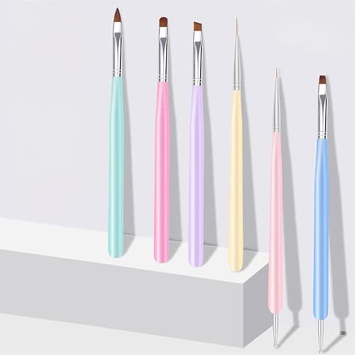 ZEOHBETY Nail Art Brushes, 6Pcs Nail Art Painting Tools with Nail Art Fine Liner Brush, Nail Design Painting Brushes Set, Builder Gel Brush, Nail Dotting Pen for Gel Polish Manicure Salon DIY, Multicolor thumbnail 2