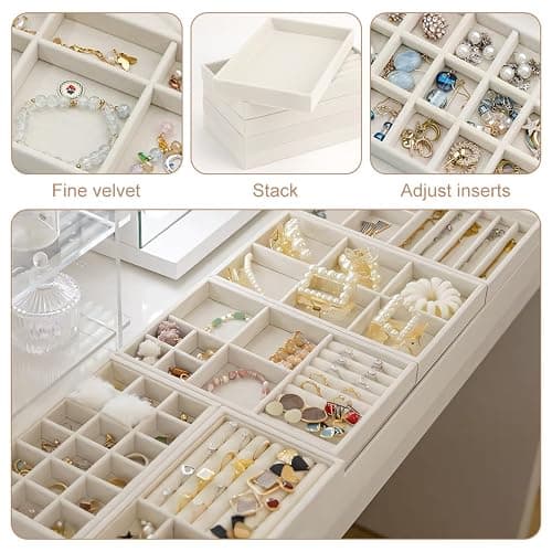 10 Pack Jewelry Organizer Tray Drawer Inserts Stackable Velvet Liner Dividers Customizable Jewellery Box Foam Ring Earring Holder Necklace Bracelet Storage Display Dish Flat in Dresser Vanity thumbnail 6