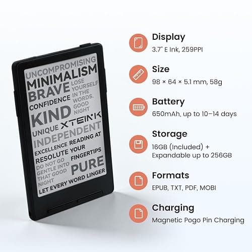 XTEINK X3 3.7" Pocket E-Ink eBook Reader, Mist Gray | Ultra-thin 0.2" design with magnetic pogo-pin charging, gyroscope page-turn, 16GB storage, and distraction-free reading thumbnail 9