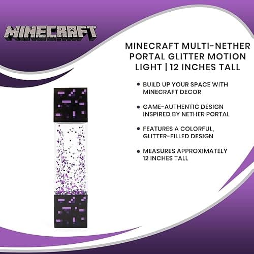 Minecraft Multi-Nether Portal Glitter Motion Lamp | LED Light, Bedside Table Lamp for Desk | Home Decor Accessories and Room Essentials | Official Video Game Collectible | 12 Inches Tall thumbnail 7