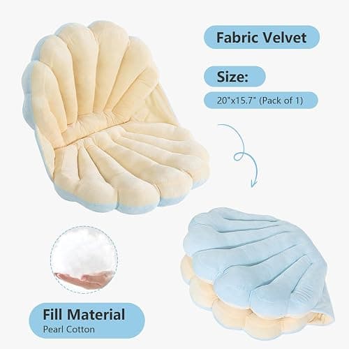 HOMBYS Shell Shaped Seat Cushion with Backrest, Cute Gaming Chair Cushion, Openable Shell Pillow, Throw Pillow & Decorative Pillow for Bed, Couch & Sofa, Ocean Theme Seashell Home Decor, (Blue) thumbnail 3