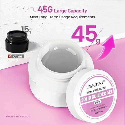 JEWHITENY 45g Large Capacity Clear Solid Builder Gel: Non-sticky 3D Sculpting Gel For Nail Extension, Nails Carving & 3D Molding Nail Art thumbnail 2