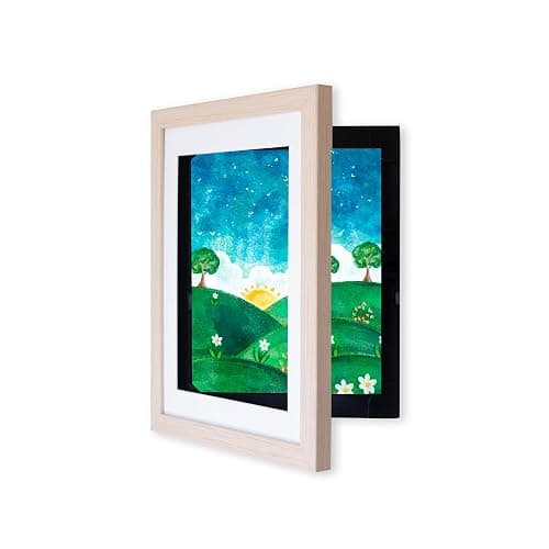 Dynamic Frames Li’l Davinci Art Cabinet, Stores up to 50 Pieces of 8.5 x 11 inch Art, Outer Wooden Frame Dimensions 11.75 x 14.75 inches, Changeable Kids Art Frame, Front Opening, Natural - Image 1