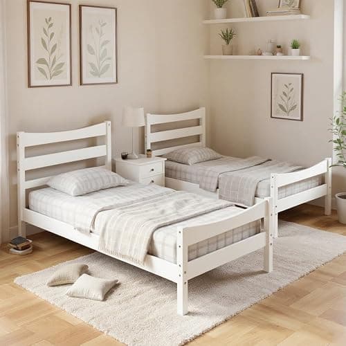 NAFORT Twin Bed Frame with Headboard/Wood Twin Size Platform Bed Frame/Wood Slat Support/Mattress Foundation/No Box Spring Needed/Easy Assembly - White, Twin thumbnail 5