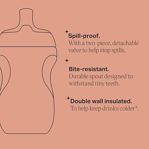 Tommee Tippee Insulated Sportee Bottle, 9oz, 12+ Months, Trainer Sippy Cup for Toddlers, Spill-Proof, Easy to Hold Handle, Pink & Mint, Pack of 2 thumbnail 6