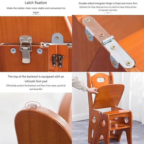 Wooden Folding Library Ladder Chair, 4-Storey Portable Multi-Function Step Stool, Indoor and Outdoor Display Rack Flower Rack (Walnut) thumbnail 7
