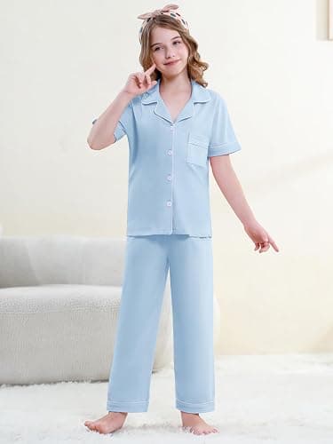 QZH.DUAO Girl & Women's 100% Cotton Short Sleeves and Long Pants Pajama Set,2-Piece, 5 Years - Large thumbnail 4