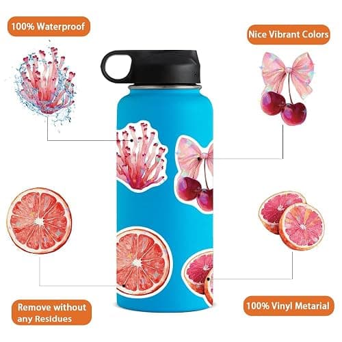100pcs Pink Aesthetic Stickers for Water Bottle, Waterproof Vinyl Blue Aesthetic Stickers for Laptop Scrapbook Journaling Skateboard Party Supplies thumbnail 3