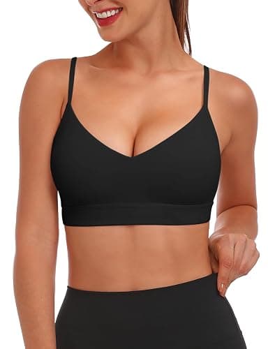 Buauty V Neck Sports Bra for Women, Padded Push up Sport Bras Adjustable Thin Straps, Light Support Yoga Bra thumbnail 2