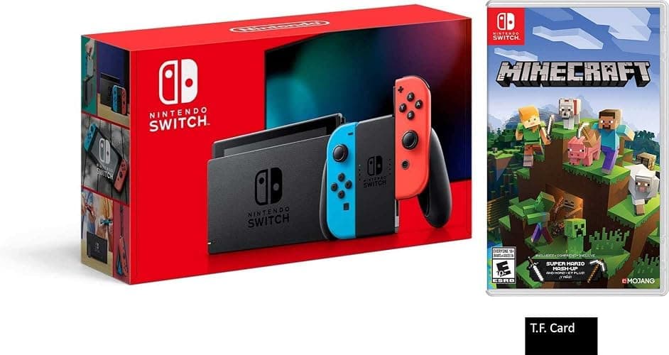 Nintendo Switch Deluxe Holiday Game Bundle: Nintendo Switch with Neon Blue and Neon Red - 6.2" Touchscreen LCD Display + Nintendo Switch Minecraft Game and T.F. Card (Renewed) - Image 1
