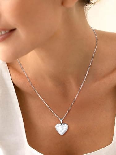 U7 Women Locket Necklace Platinum 14K Gold Photo Lockets that Hold Picture,Chain 20 Inch Personalized Gift Custom Love Heart Image Necklaces thumbnail 3