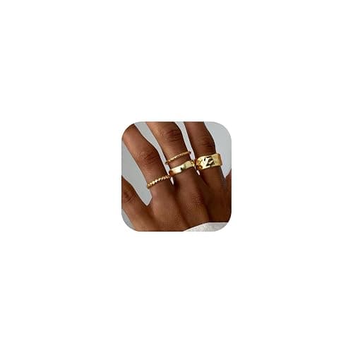 Fansilver Stackable Chunky Gold Rings for Women Non Tarnish Dainty 14K Gold Plated Stacking Thumb Rings Set Trendy Gold Wedding Band Ring Size 5-11 - Image 1