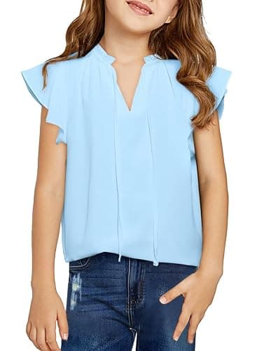 DOKOTOO KIDS Girls Tops Cute Summer Ruffle Short Sleeve T Shirts Casual V Neck Chiffon Blouses 6-15 Years - Image 1