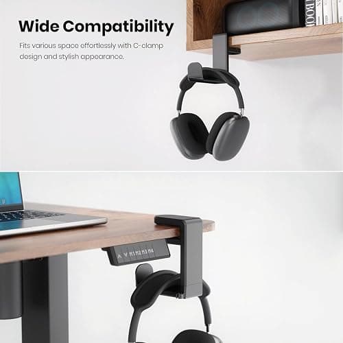 EURPMASK Rotating Headphone Stand - PC Gaming Headset Holder, Adjustable Clamp-on Under Desk Hanger With 360 Degree Swivel & Cable Clip Organizer - Black thumbnail 4