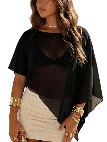 Alyweatry Women Chiffon Cape Shawls and Warps for Evening Dress Wedding Sheer Mesh Flowy Capelets Top - Image 1