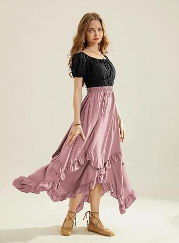 Scarlet Darkness Long Skirts for Women High Waist Renaissance Skirt Maxi Skirt with Pockets thumbnail 4