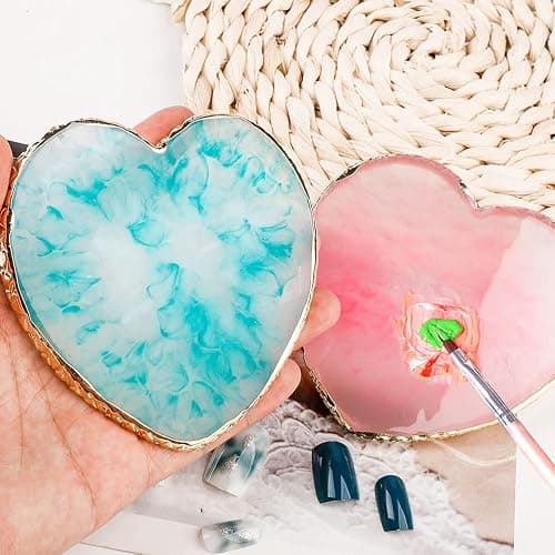 2 Pcs Resin Nail Art Palette Set, Pink, Gold Edge | Nail art painting, smooth resin surface, mixed color palettes, easy to clean, nails arts display Board thumbnail 2