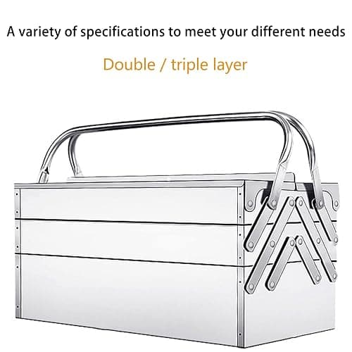 Metal Tool Box, Portable Folding Stainless Steel Storage Box 3 Layer 5 Tray Multi Function Tool Organizer Heavy Duty Rust Resistant Scratch Resistant Finish Cantilever Toolbox (420) thumbnail 9