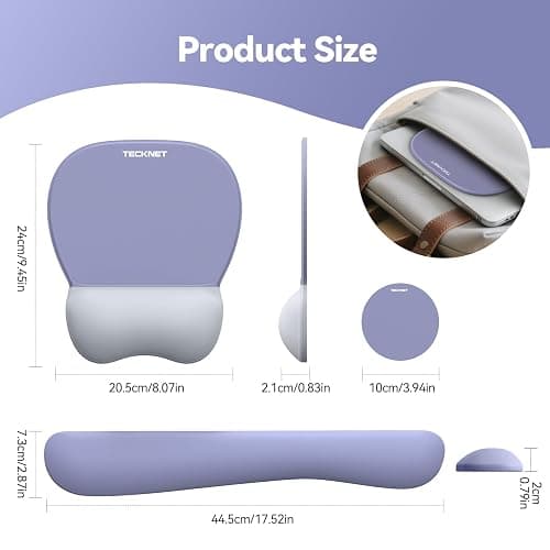 TECKNET Gel Ergonomic Mouse Pad & Keyboard Wrist Rest & Coaster | 3 in 1 Set, Pain Relief, Milk Silk Cloth, Non-Slip PU Base, Easy Typing, Memory Foam Wrist Support for Office & Home thumbnail 7