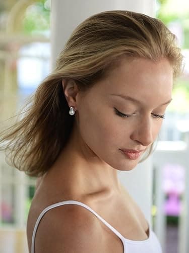 Mariell White Pearl Bridal Earrings with Cubic Zirconia Crystal Top, 9mm White Pearl Stud Earring, Perfect for Brides, Bridesmaids, Wedding Party and Everyday Wear thumbnail 9
