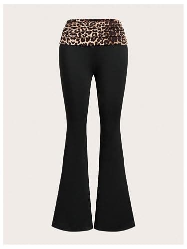 RoseSeek Women's Leopard Print Color Block Flare Pants Elastic High Waisted Bell Bottoms thumbnail 5
