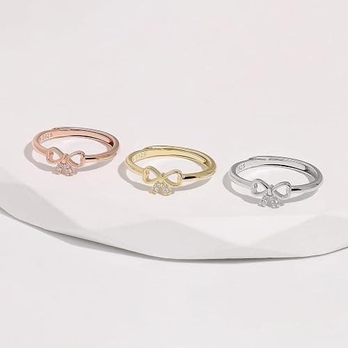 Meissa Dainty Bow Rings Infinity Rings for Women Girls Rose Gold Plated Bow Ring 925 Sterling Silver Handmade Adjustable Friendship Promise Rings thumbnail 2