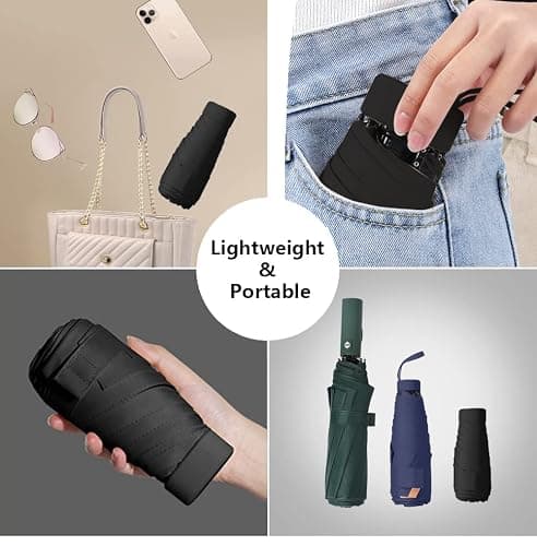 ESUFEIR Mini Travel Sun Umbrella for Purse With Case,Small Compact UV Umbrella Protection Sun,Lightweight Portable Parasol Windproof for Women Men Kids (Black) thumbnail 6
