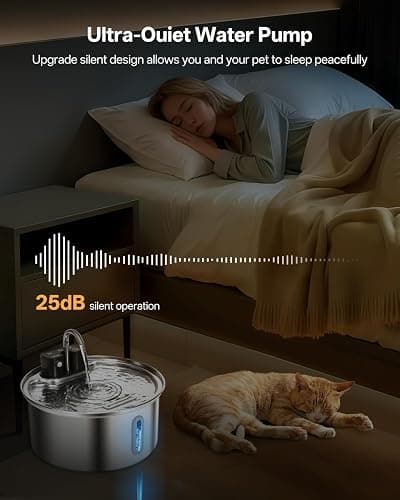 Wireless Cat Water Fountain for Drinking, VinDox 108oz/3.2L Stainless Steel Pet Water Fountain 20dB Ultra-Quiet 4200mAh Battery Operated with Motion Sensor for Cats & Dogs thumbnail 6