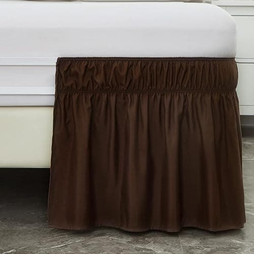 MEILA Bed Skirt Three Fabric Sides Elastic Wrap Around Dust Ruffled Solid Bed Skirts Easy On/Easy Off 16 Inch Tailored Drop, Chocolate, Queen/King thumbnail 4
