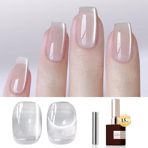 Double Rhythm 0.5 OZ Cat Eye Gel Polish with Magnet 15ML Holographic Glitter Shimmer Translucent Jelly Color Magnetic Nail Polish Salon DIY at Home (Clear Silver-B-MC1099) - Image 1