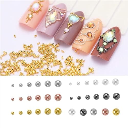 0.8mm Mini Small Nail Beads Stainless Steel Beads Nail Chain Charms Nails Art Decorations Gun Grey Nail Studs Gold Caviar Nail Charms DIY Tool Nail Studs Accessories Cold Nail Gems (Gold) thumbnail 9