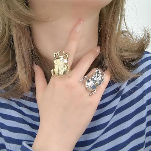 Dtja Vintage Beetle Insect Statement Ring for Women Men Adjustable Expandable Pest Moth Animal Halloween Wide Wrap Band Rings Comfort Fit Creative Holiday Jewelry thumbnail 2