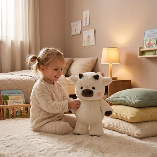 Vuecer Peluche Qui Court Peluche Vache: Doudou Vache Qui Court - Peluches Dynamiques - Cadeau Mignon pour Enfants et Adultes 45cm (White) thumbnail 2