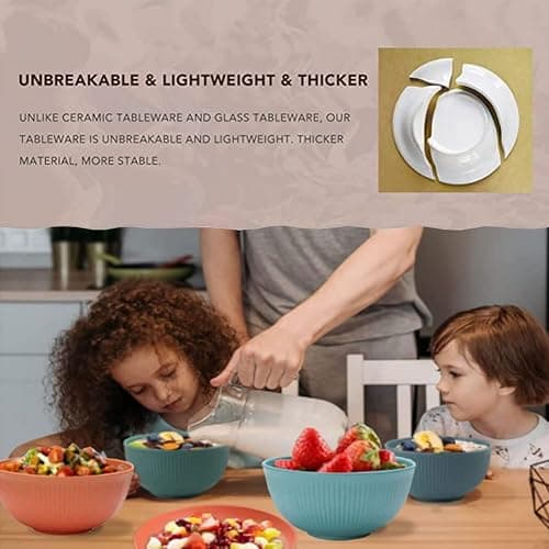 PUPOPIK Cereal Bowls Unbreakable 24 OZ, Plastic Bowls Reusable Light Weight Bowl, Microwave and Dishwasher Safe BPA Free Cereal Bowls heat Straw Bowl for Serving Soup and Salad thumbnail 4