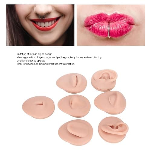 Soft Silicone Body Piercing Practice Model,Simulation Flexible Mannequin Teaching Tool Reusable Ear Model Soft Ear Eye Nose Mouth Tongue Belly Button Model for Practicing Suture (Middle Skin Color) thumbnail 3