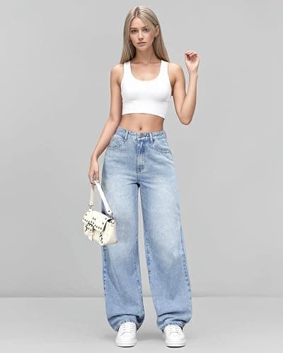 ZendEsltenx Baggy Jeans for Women Wide Leg Trendy Loose Cropped Denim Pants Y2K Boyfriend Jeans thumbnail 6