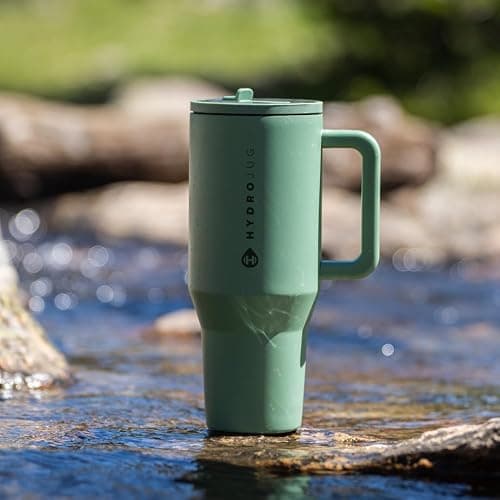 HydroJug Traveler - 40 oz Water Bottle with Handle & Flip Straw - Fits in Cup Holder, Leak Resistant Tumbler-Reusable Insulated Stainless Steel & Rubber Base - Gifts for Women & Men, Camo thumbnail 2